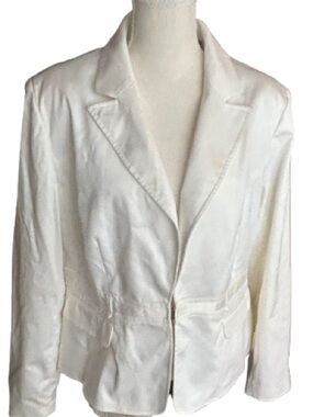 NWT Vintage White Cotton Blend Blazer Jacket VALERIE STEVENS 1X Plus Jacket Y2K